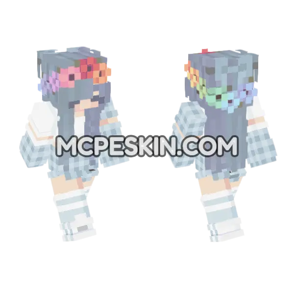 Girl 6 Flower Crown Minecraft Bedrock skin, front and back