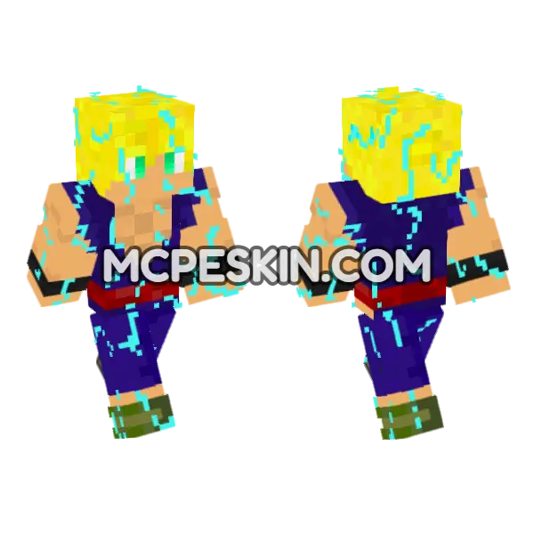 Gohan Aaron Super Saiyan 2 Minecraft Bedrock skin, front and back