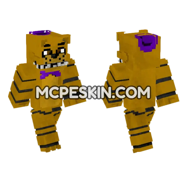 Golden Freddy FNAF Minecraft Bedrock skin, front and back