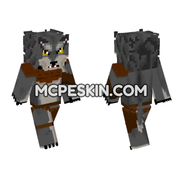 Gray Fang Wolf Minecraft Bedrock skin, front and back