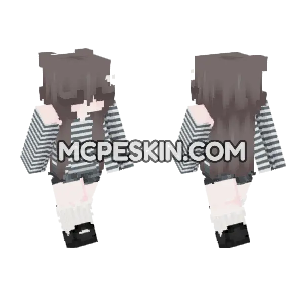 Gray Striped Sweater Girl Minecraft Bedrock skin, front and back