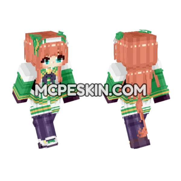 Green and White Maid Outfit Minecraft Bedrock skin, front and back