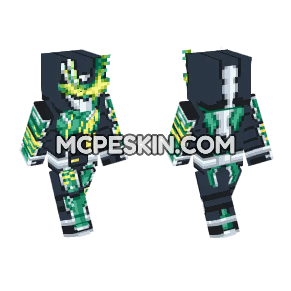 Green And Yellow Robot Minecraft Bedrock skin, front and back