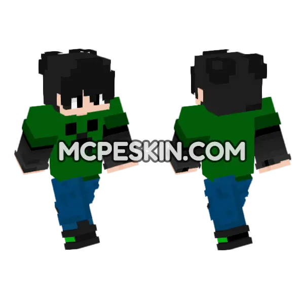 Green Creeper Hoodie Boy Minecraft Bedrock skin, front and back