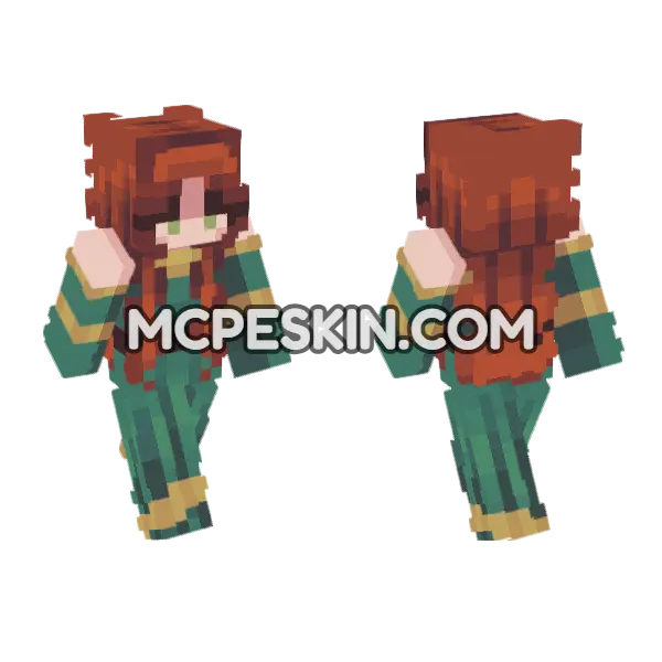 Green Dress Girl Minecraft Bedrock skin, front and back