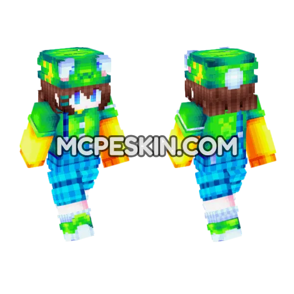 Green Froggy Outfit Minecraft Bedrock skin, front and back