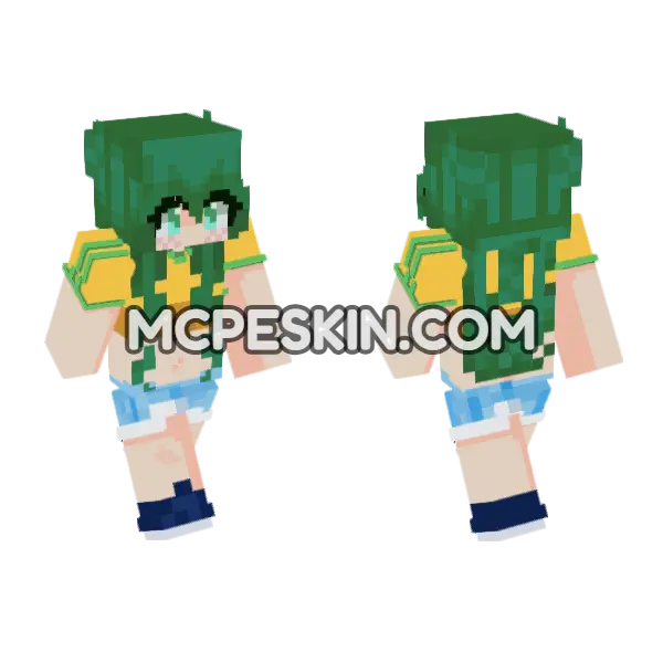 Green Haired Girl Minecraft Bedrock skin, front and back