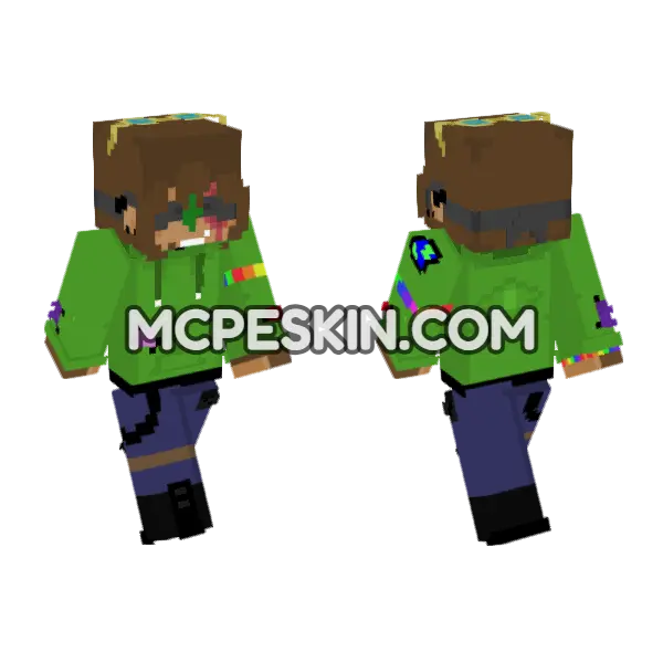 Green Hoodie Character Minecraft Bedrock skin, front and back