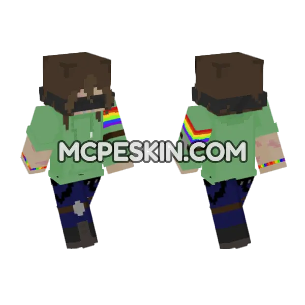 Green Hoodie Rainbow Pants Minecraft Bedrock skin, front and back