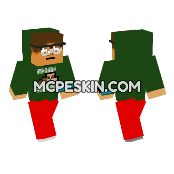 Green Hoodie Student, front and back