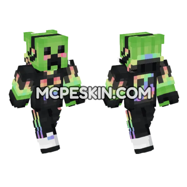 Green Neon Gamer Minecraft Bedrock skin, front and back