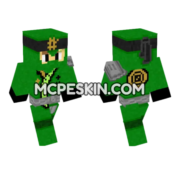 Green Ninja Outfit Minecraft Bedrock skin, front and back