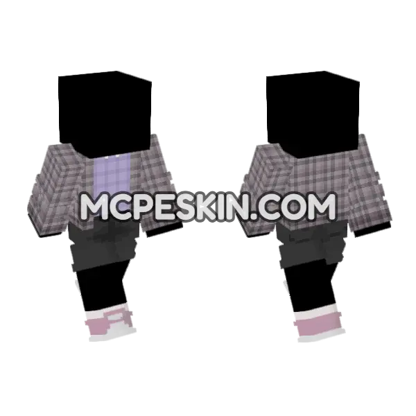 Grey Plaid Shirt Outfit Minecraft Bedrock skin, front and back