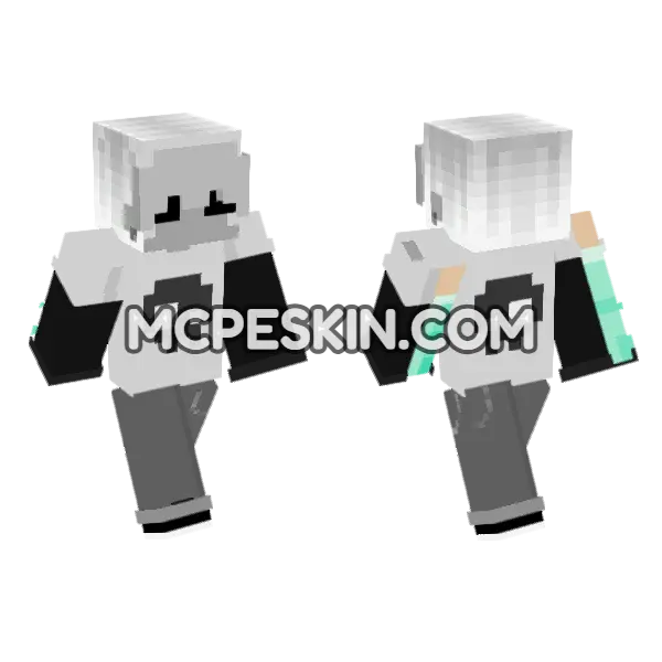Grey Skull Hoodie Boy Minecraft Bedrock skin, front and back