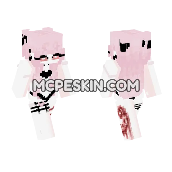 Hello Kitty Bloody Minecraft Bedrock skin, front and back