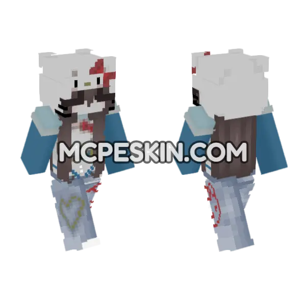 Hello Kitty Girl Outfit Minecraft Bedrock skin, front and back