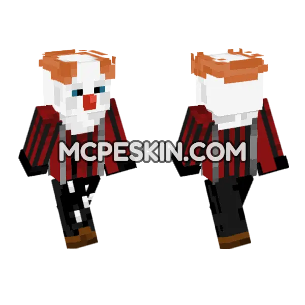 Horror Clown Minecraft Bedrock skin, front and back