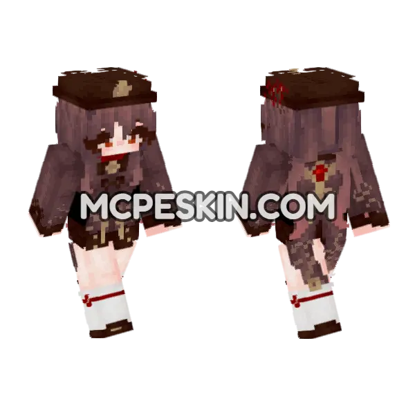 Hu Tao Genshin Impact Minecraft Bedrock skin, front and back
