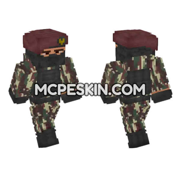 Indonesian Special Forces Soldier Minecraft Bedrock skin, front and back