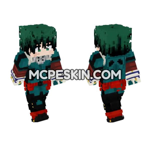 Izuku Midoriya Deku Minecraft Bedrock skin, front and back
