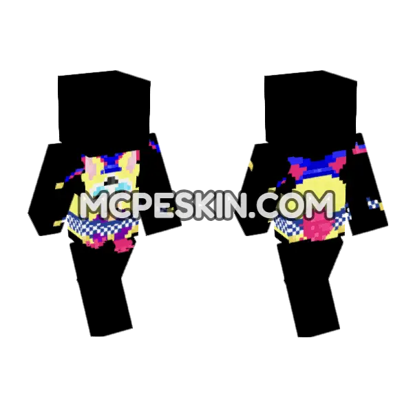 Jester Furby 90s Minecraft Bedrock skin, front and back