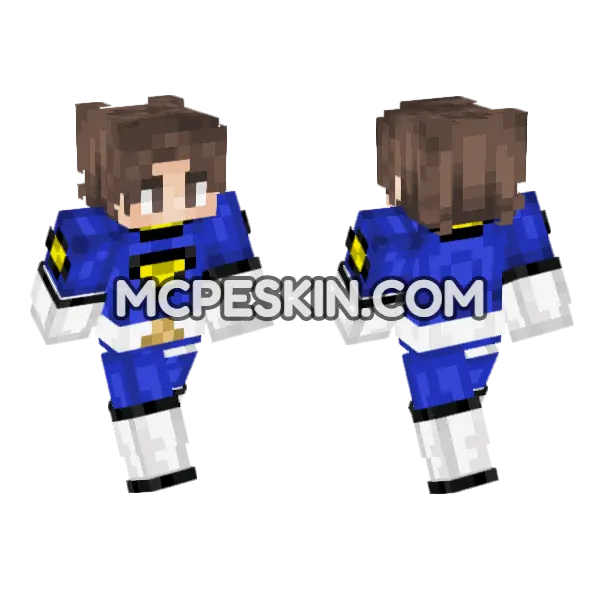 Justin Blue Uniform Minecraft Bedrock skin, front and back