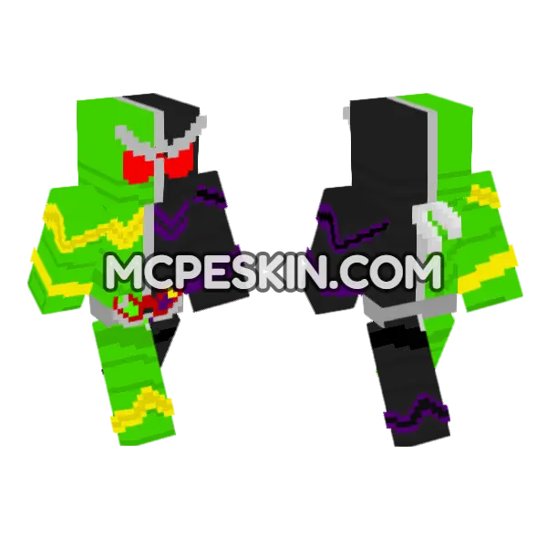 Kamen Rider W Cyclone Joker Minecraft Bedrock skin, front and back