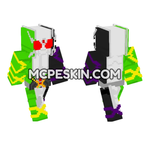 Kamen Rider W Cyclone Joker Xtreme Minecraft Bedrock skin, front and back