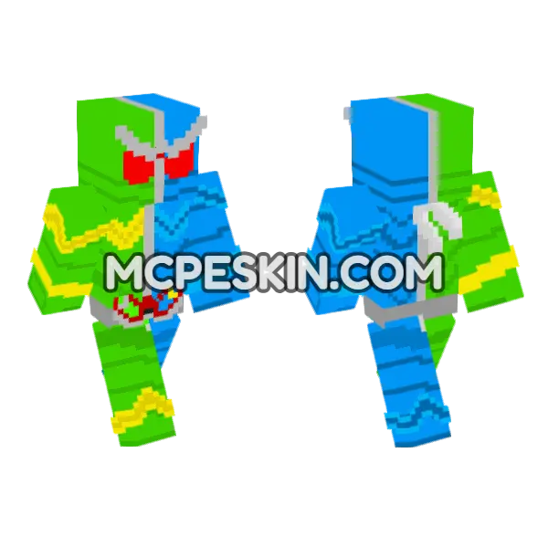 Kamen Rider W CycloneTrigger Minecraft Bedrock skin, front and back