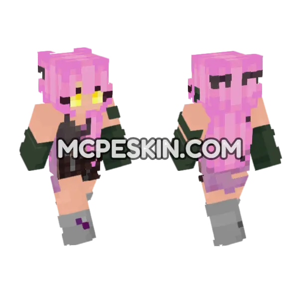 Kiki Pink Hair Minecraft Bedrock skin, front and back