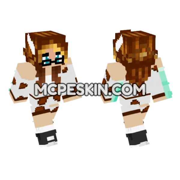 Kim Cow Girl Minecraft Bedrock skin, front and back
