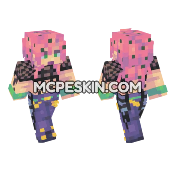 Kira Pink Hair Minecraft Bedrock skin, front and back