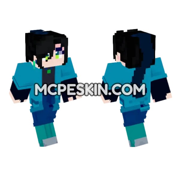 Krisha Blue Outfit Minecraft Bedrock skin, front and back