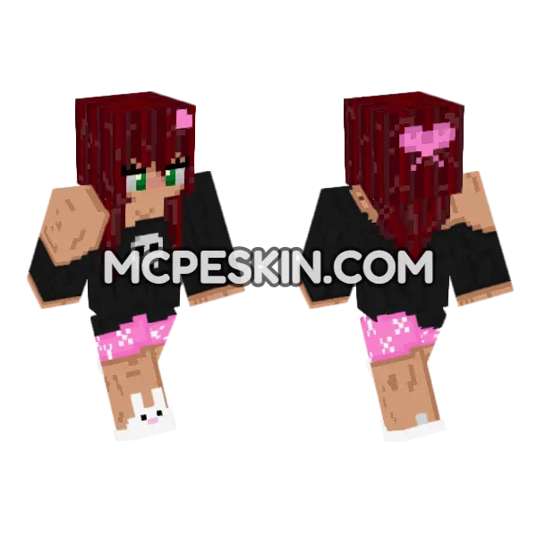 Kuromi Core Pink And Black Minecraft Bedrock skin, front and back