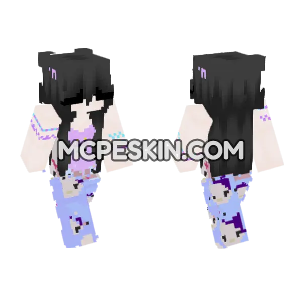 Kuromi Girl Skin Minecraft Bedrock skin, front and back