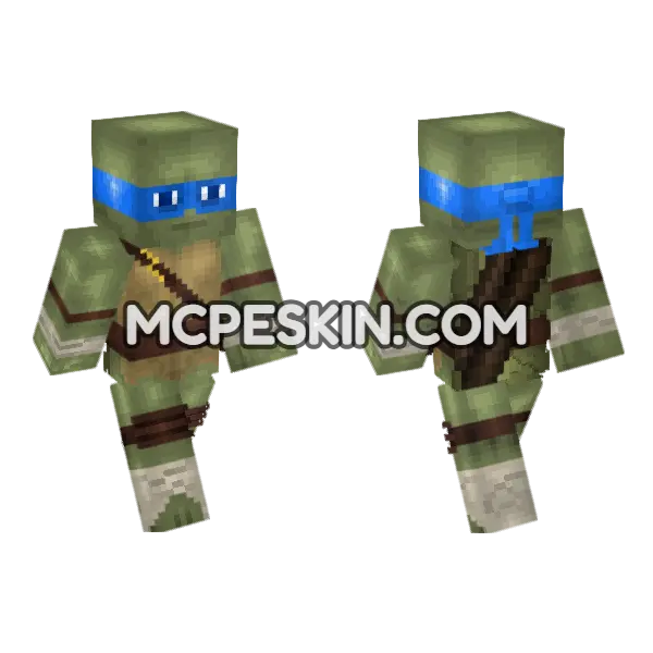 Leonardo Teenage Mutant Ninja Turtle Minecraft Bedrock skin, front and back