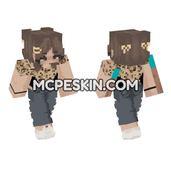 Leopard Print Hoodie Girl Minecraft Bedrock skin, front and back