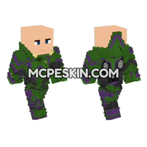Lex Luthor Warsuit Minecraft Bedrock skin, front and back