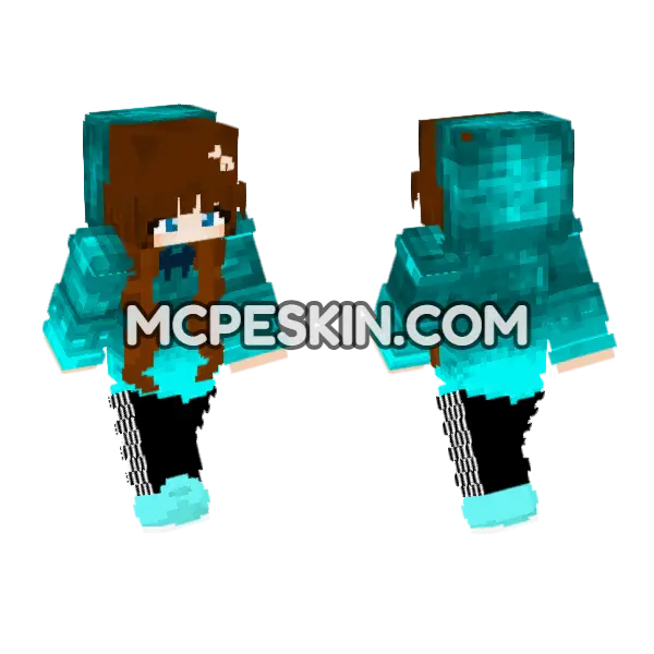 Light Blue Girl Minecraft Bedrock skin, front and back