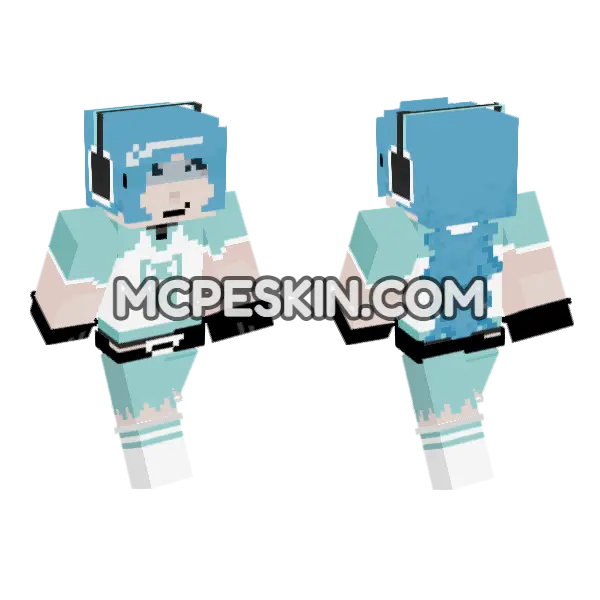 Light Blue Hair Girl Minecraft Bedrock skin, front and back