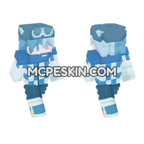 Light Blue Winter Outfit Minecraft Bedrock skin, front and back