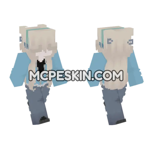 Light Blue Winter Outfit Minecraft Bedrock skin, front and back