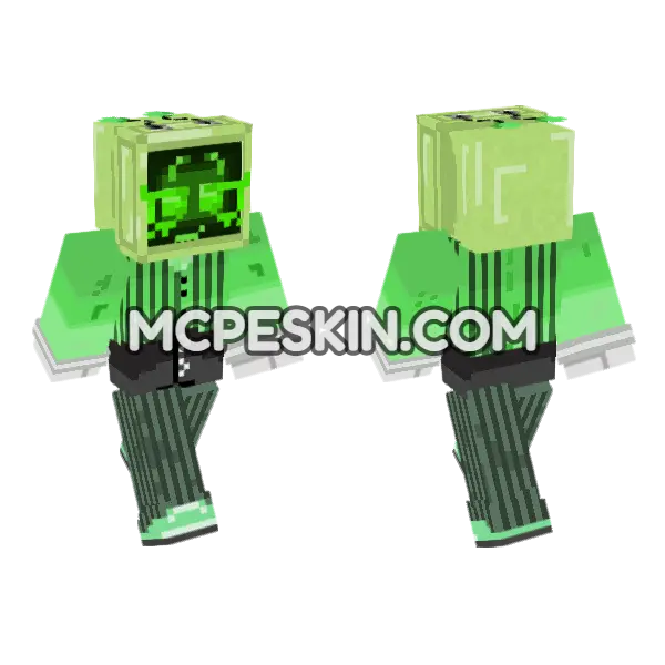 Lime Green Robot Minecraft Bedrock skin, front and back