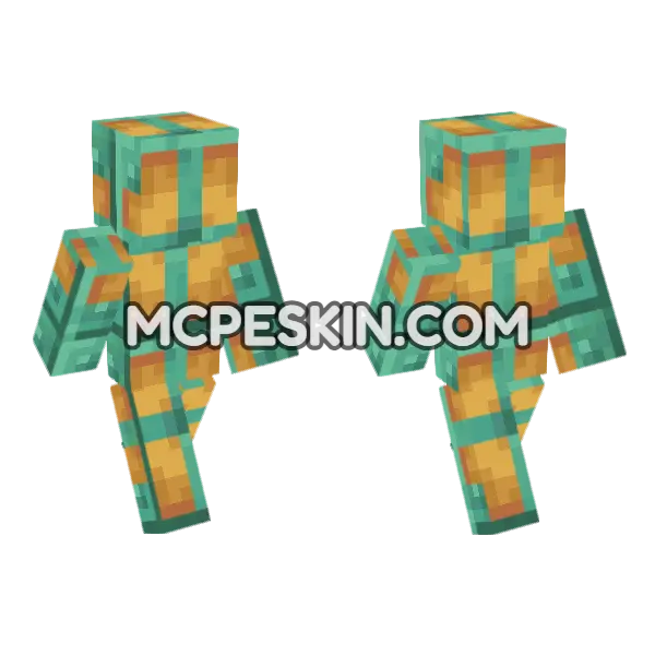 Lit Oxidized Copper Bulb Minecraft Bedrock skin, front and back