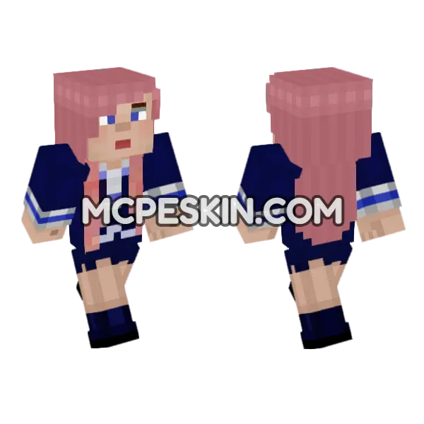 Lizzie Pink Hair Minecraft Bedrock skin, front and back