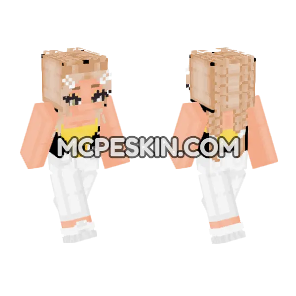 Long Blonde French Braids White Jeans Minecraft Bedrock skin, front and back