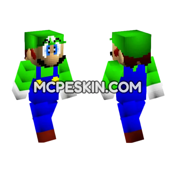 Luigi Minecraft Bedrock skin, front and back