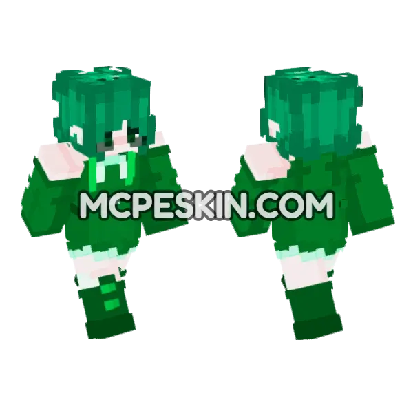 Luna Green Skin Minecraft Bedrock skin, front and back