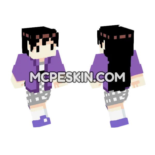 Mari Purple Outfit Minecraft Bedrock skin, front and back