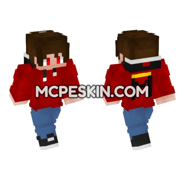 Mark3s Red Hoodie Minecraft Bedrock skin, front and back